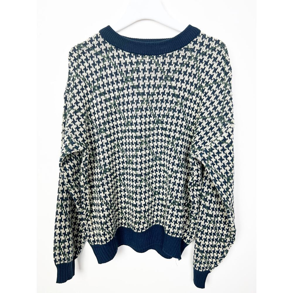 Vintage International Trading Company Navy Green Cream Houndstooth Sweater Sz L